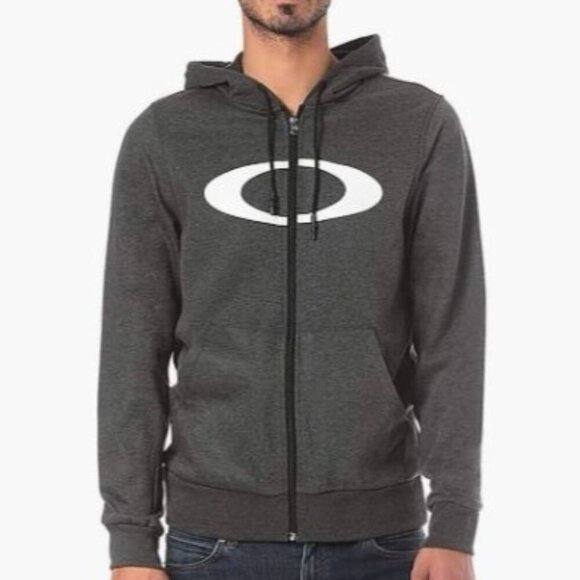 OAKLEY Zip Front Sweatshirt M/L Charcoal Gray Graphic Hoodie Cotton Blend - Picture 4 of 10